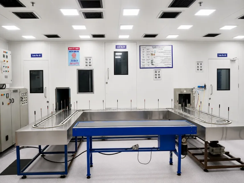 UV metallizing conveyor line inside a cleanroom