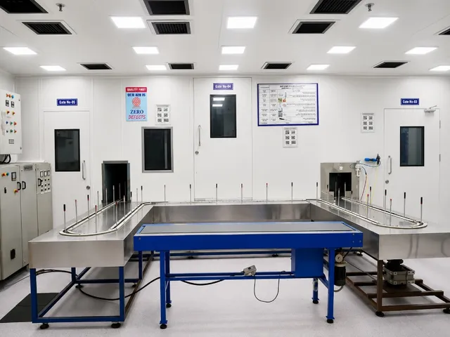 Vacuum metallizing cleanroom with conveyor line